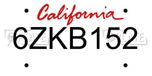 6ZKB152 California License Plate