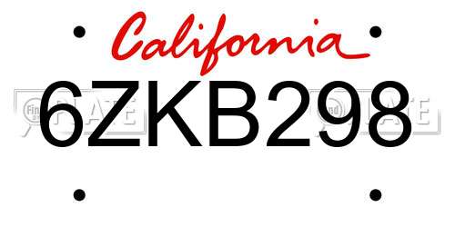 6ZKB298 California License Plate