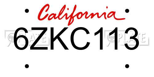 6ZKC113 California License Plate