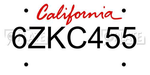 6ZKC455 California License Plate