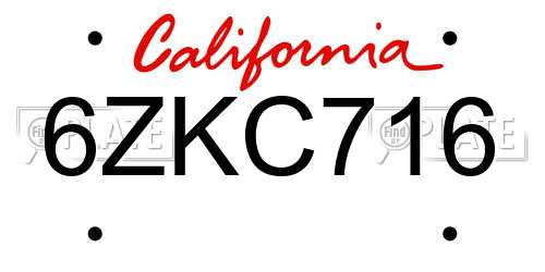 6ZKC716 California License Plate