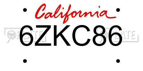 6ZKC86 California License Plate