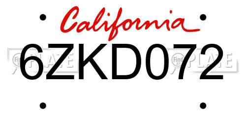 6ZKD072 California License Plate