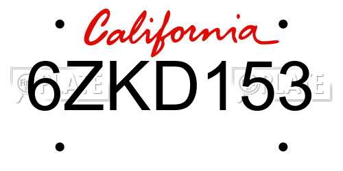 6ZKD153 California License Plate