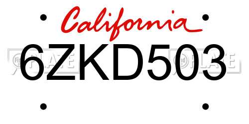 6ZKD503 California License Plate