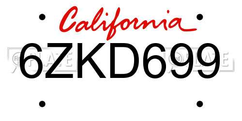 6ZKD699 California License Plate