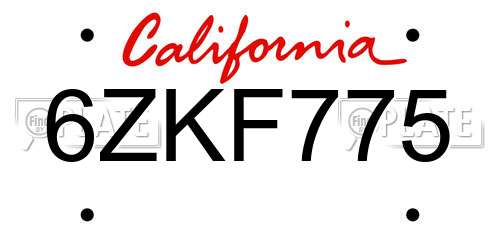 6ZKF775 California License Plate
