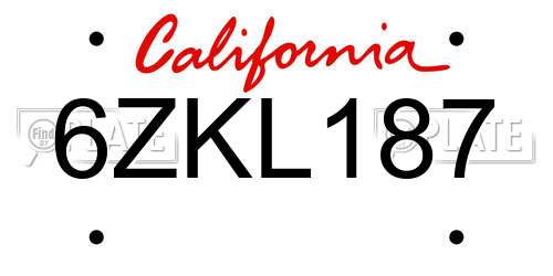 6ZKL187 California License Plate