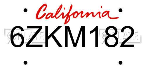 6ZKM182 California License Plate
