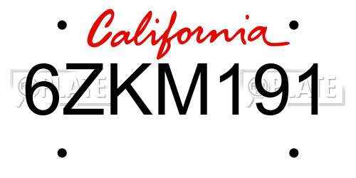 6ZKM191 California License Plate