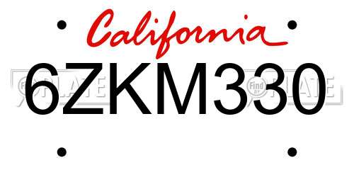 6ZKM330 California License Plate
