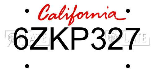 6ZKP327 California License Plate
