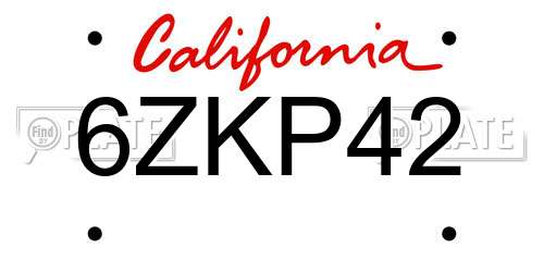 6ZKP42 California License Plate