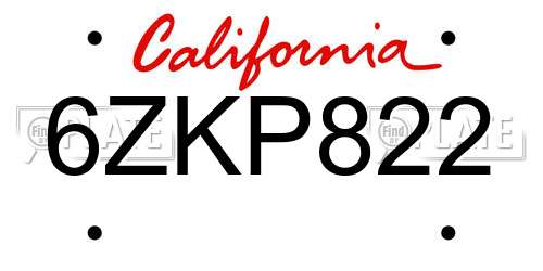 6ZKP822 California License Plate