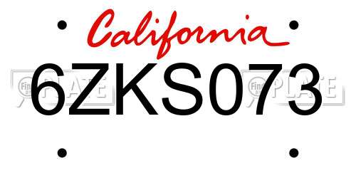 6ZKS073 California License Plate