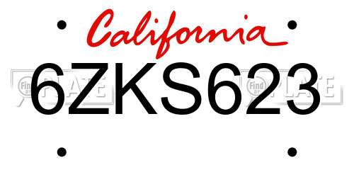 6ZKS623 California License Plate