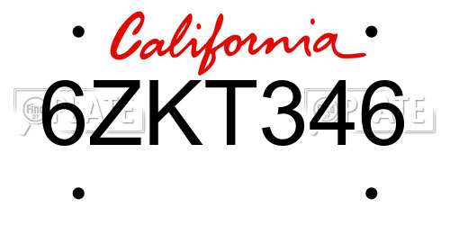 6ZKT346 California License Plate