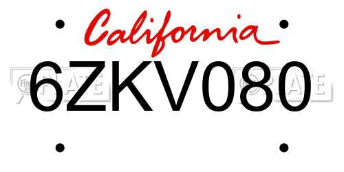 6ZKV080 California License Plate