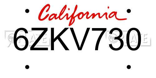 6ZKV730 California License Plate
