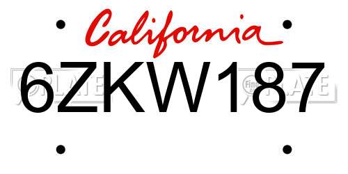6ZKW187 California License Plate