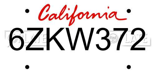 6ZKW372 California License Plate
