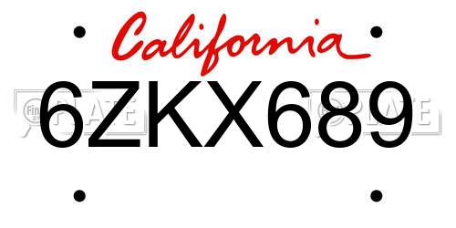 6ZKX689 California License Plate
