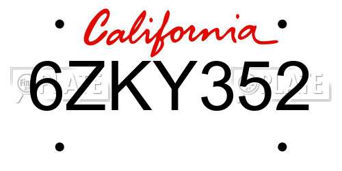 6ZKY352 California License Plate