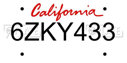 6ZKY433 California License Plate