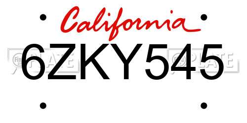 6ZKY545 California License Plate