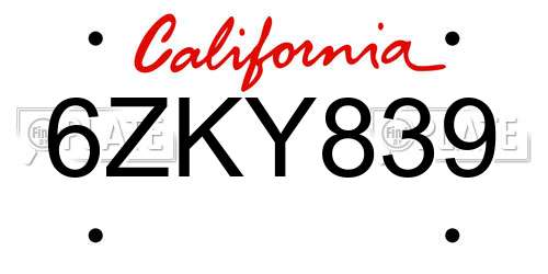 6ZKY839 California License Plate