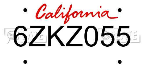 6ZKZ055 California License Plate