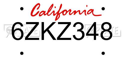 6ZKZ348 California License Plate