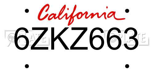 6ZKZ663 California License Plate