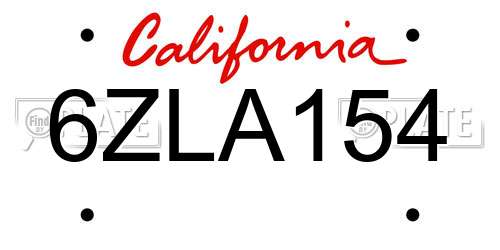 6ZLA154 California License Plate