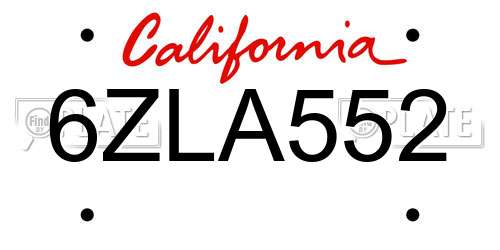 6ZLA552 California License Plate