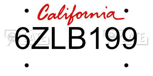 6ZLB199 California License Plate