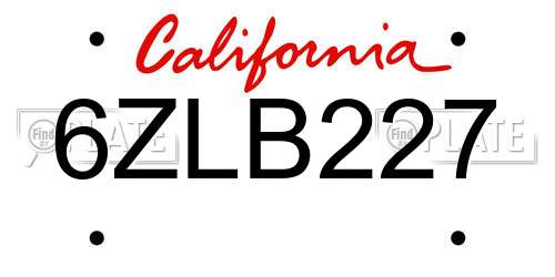 6ZLB227 California License Plate