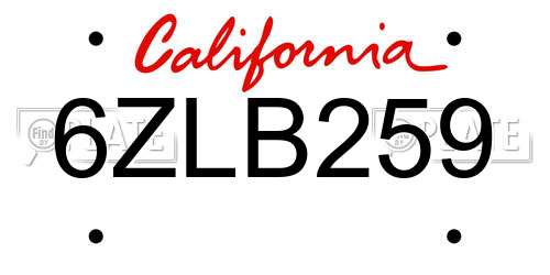 6ZLB259 California License Plate