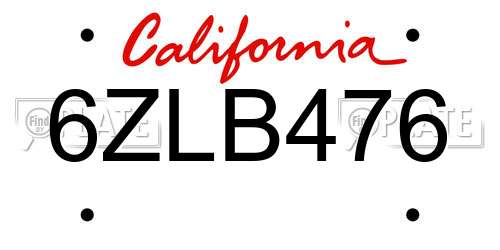 6ZLB476 California License Plate