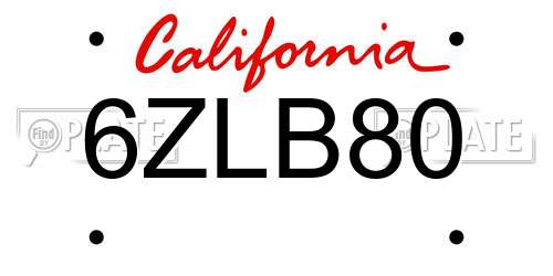 6ZLB80 California License Plate