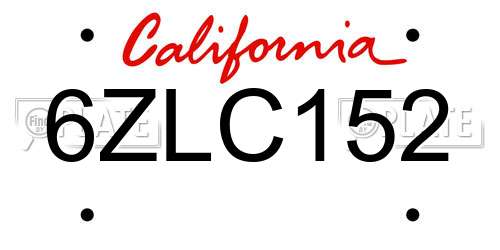6ZLC152 California License Plate