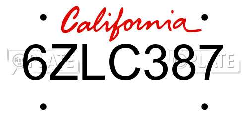 6ZLC387 California License Plate