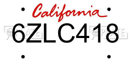 6ZLC418 California License Plate