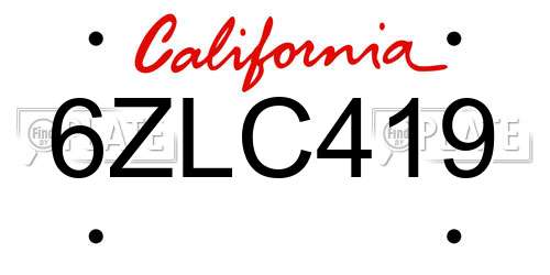 6ZLC419 California License Plate