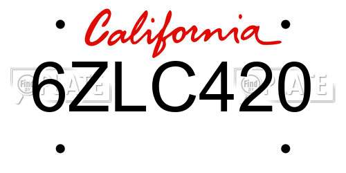 6ZLC420 California License Plate