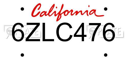 6ZLC476 California License Plate