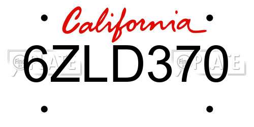 6ZLD370 California License Plate