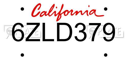 6ZLD379 California License Plate