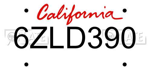 6ZLD390 California License Plate