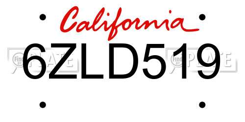 6ZLD519 California License Plate